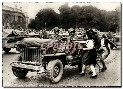 Moderne Karte Militaria 2eme guerre mondiale Liberation de Paris Bienvenue aux Jeeps Marine