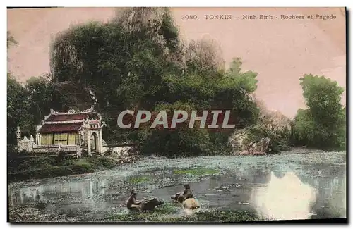 Ansichtskarte AK Indochine Tonkin Ninh Binh Rochers et pagode