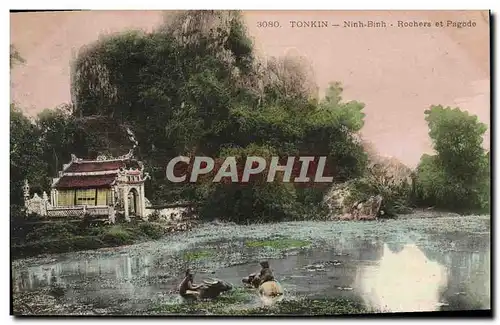 Cartes postales Indochine Tonkin Ninh Binh Rochers et pagode