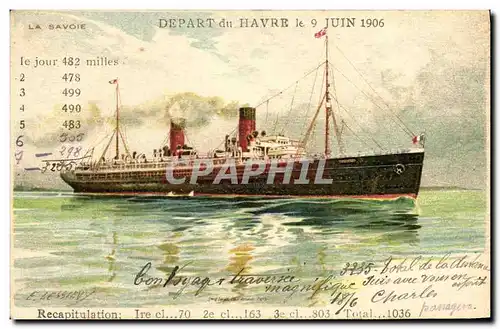 Cartes postales Bateau Depart du Havre 9 juin 1906 Paquebot