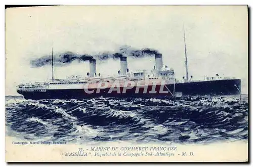 Cartes postales Bateau Marine de Commerce Massilia Paquebot de la compagnie Sud Atlantique
