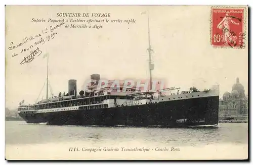 Cartes postales Bateau Souvenir de Voyage Paquebot a turbines effectuant le service rapide de Marseille a Alger