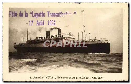 Cartes postales Bateau Paquebot Cuba Fete de la Layette Transatlantique 17 aout 1924