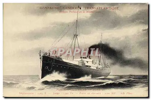 Cartes postales Bateau Compagnie Generale Transatlantique Services postaux de la Mediterranee Ville de Bone