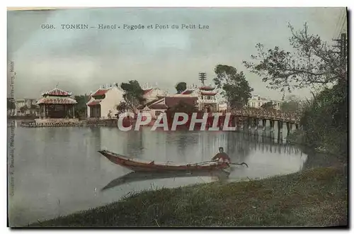 Cartes postales Tonkin Hanoy Pagode et Pont du Petit Lac