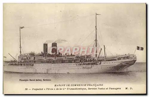 Cartes postales Bateau Marine de Commerce Francaise Paquebot Perou de la Cie Transatlantique Service postal et p