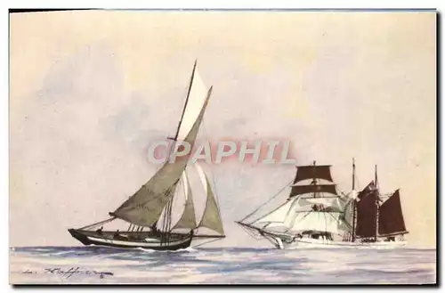 Cartes postales Bateau Pilote et Trois Mats Goelette Haffner