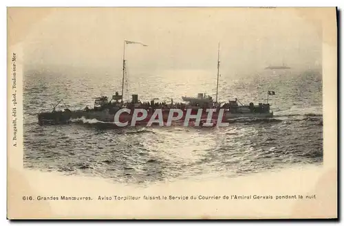 Cartes postales Grandes Manoeuvres Aviso Torpilleur faisant le Service du Courrier de l'Amiral Gervais pendan
