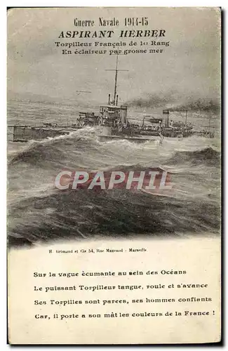 Ansichtskarte AK Bateau Guerre Navale Aspirant Herber Torpilleur francais de 1er rang