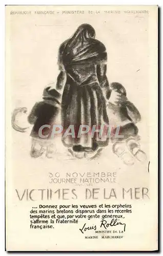 Cartes postales Bateau Victimes De La Mer 30 Novembre Louis Rollin Minsitre de la Marine Marchande