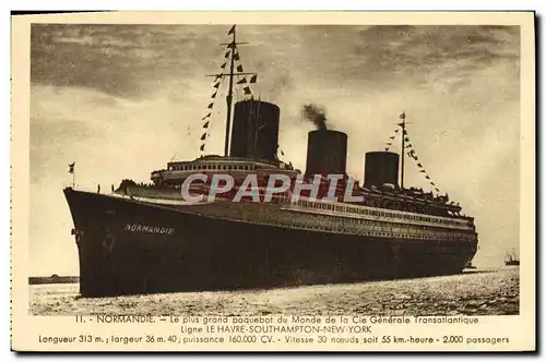 Cartes postales Bateau Paquebot Normandie de la Compagnie Generale Transatlantique