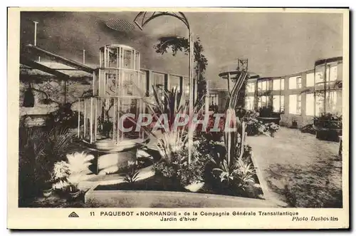 Cartes postales Bateau Paquebot Normandie De La Cie Generale Transatlantique Jardin d'hiver