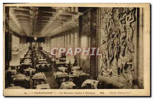 Cartes postales Bateau Paquebot Normandie La Grande Salle A Manger Chevaux