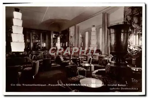 Cartes postales Bateau Paquebot Normandie de la Cie Transatlantique Un coin du grand salon