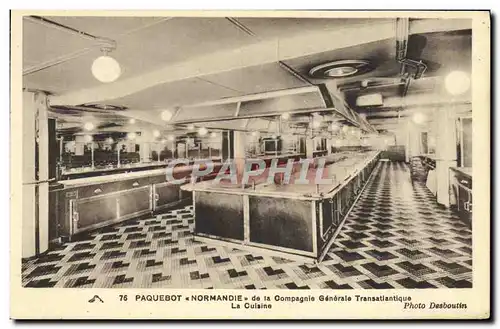 Cartes postales Bateau Paquebot Normandie de la Compagnie Generale La cuisine