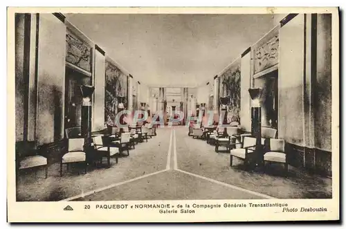 Cartes postales Bateau Paquebot Normandie de la Compagnie Generale Transatlantique Galerie salon