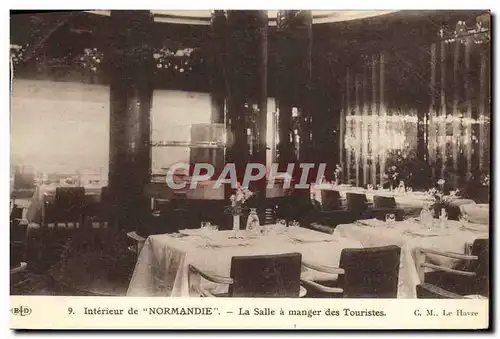 Cartes postales Bateau Interieur du Paquebot Normandie La Salle a Manger des Touristes