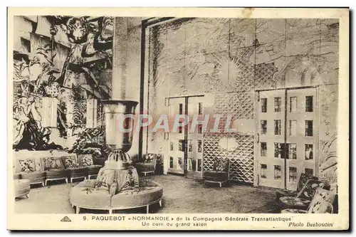 Cartes postales Bateau Interieur du Paquebot Normandie de la Compagnie Generale Transatlantique Un coin du grand