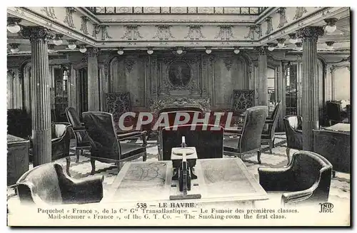 Ansichtskarte AK Bateau Le Havre Paquebot France de la Compagnie Generale Transatlantique Le fumoir des premieres
