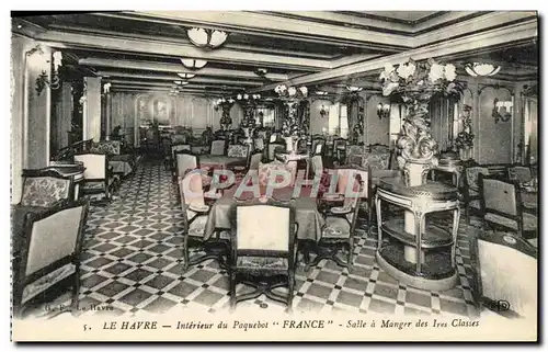 Cartes postales Bateau Le Havre Interieur du Paquebot France La salle a manger des 1ere classes