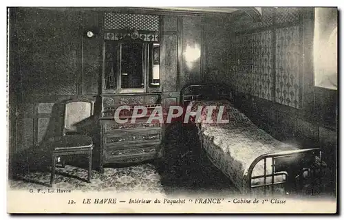 Cartes postales Bateau Le Havre Interieur du Paquebot France Cabine de 1ere classe