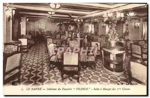 Cartes postales Bateau Le Havre Le Transatlantique France Salle a manger des 1ere classes