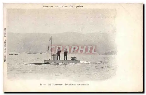 Cartes postales Bateau Marine Militaire Francaise La Gymnote Torpilleur sous marin