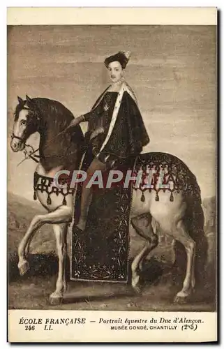 Ansichtskarte AK Ecole Francaise Portrait Equestre du Duc D&#39Alencon Musee Conde Chantilly