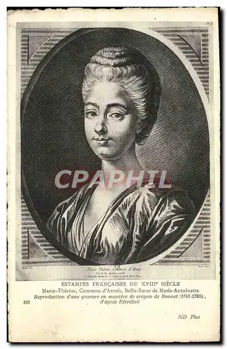 Cartes postales Estampes Francaises Du Siecle Marie Therese Comtesse d&#39Artois Belle soeur de Marie Antoinette