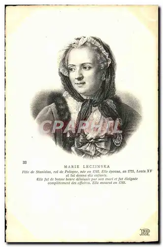 Cartes postales Marie Leczinska Fille de Stanislas roi de pologne 1703 Louis XV 1768