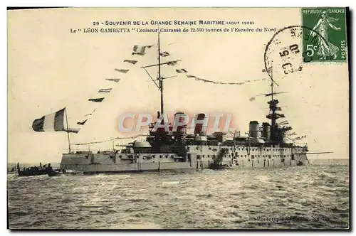 Ansichtskarte AK Bateau Souvenir de la Grande semaine maritime Aout 1908 Le Leon Gambetta Croiseur Cuirasse de l&