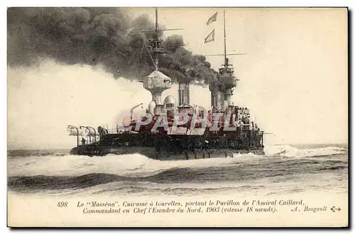 Cartes postales Bateau Massena Croiseur a tourelles portant le pavillon de l'amiral Caillard