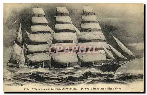 Ansichtskarte AK Bateau Gros temps sur les cotes Normandes Quatre Mats toutes voiles dehors