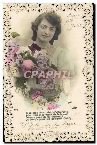 Cartes postales Fantaisie Femme Brodee Fleurs