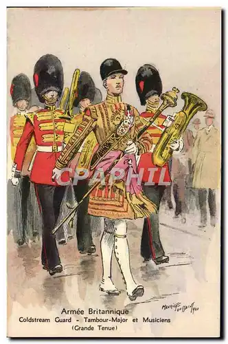 Cartes postales Armee britannique anglaise Militaria Coldstream Guard Tambour major et musiciens Gradne tenue