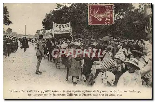 Cartes postales Paris Les Tuileries 4 juillet 1920 2000 enfants orphelins de guerre secourus par Fatherless Chil