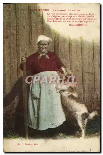 Cartes postales Types Normands Le bonnet de coton Folklore Chien