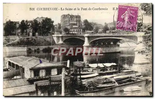 Cartes postales Courbevoie La Seine et le pont de Courbevoie Bateaux