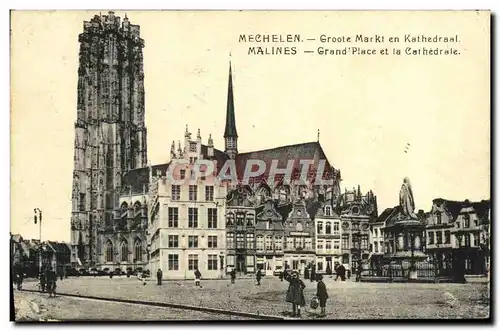 Ansichtskarte AK Malines Grand place et cathedrale