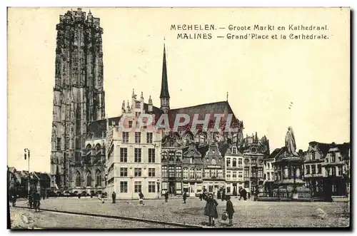 Cartes postales Malines Grand place et cathedrale
