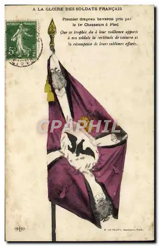 Cartes postales a la gloire des soldats francais Militaria Drapeau bavarois 1er chasseurs a pied