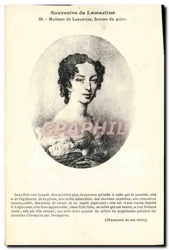 Cartes postales Lamartine Madame Femme du poete