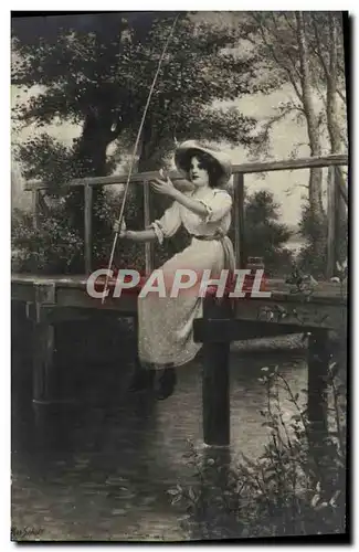 Cartes postales Fantaisie Max Schott La peche a la ligne