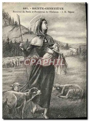 Ansichtskarte AK Fantaisie Sainte Genevieve Patronne de Paris et protectrice de l&#39enfance Moutons