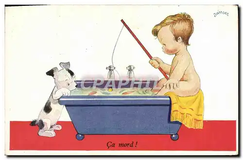 Cartes postales Fantaisie Enfant Chien Baignoire