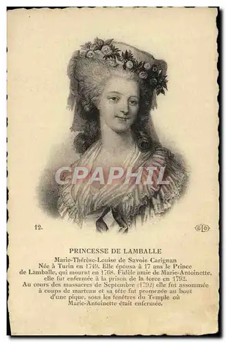 Cartes postales Princesse de Lamballe