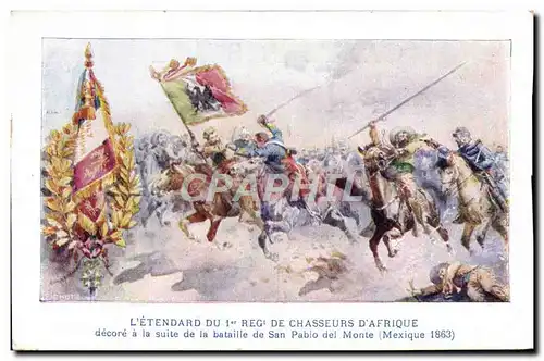 Cartes postales L&#39etendard du 1er rgt de Chasseurs d&#39Afrique San Peblo del monte mexique 1863