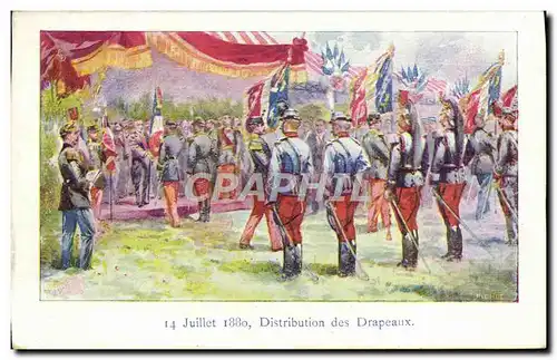 Cartes postales 14 juillet 1880 Distribution des drapeaux