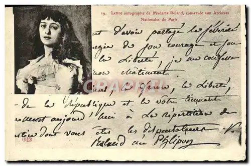 Cartes postales Lettre de Madame Roland