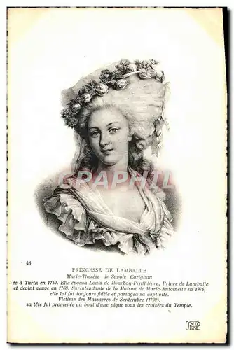 Cartes postales Princesse de Lamballe Marie therese de Savoie Carignan